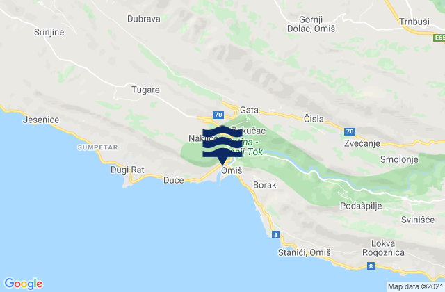 Carte des horaires des marées pour Omiš, Croatia