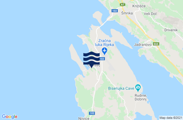 Carte des horaires des marées pour Omišalj, Croatia