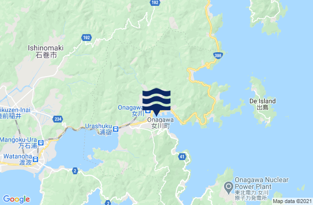 Carte des horaires des marées pour Onagawa Chō, Japan