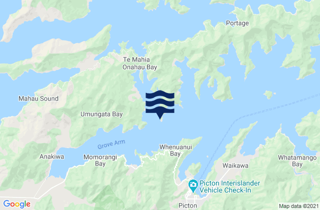 Carte des horaires des marées pour Onahau Bay, New Zealand