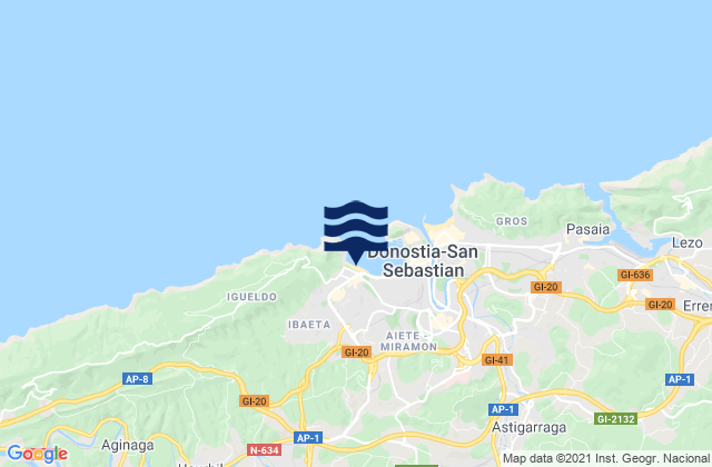 Carte des horaires des marées pour Ondarreta, Spain