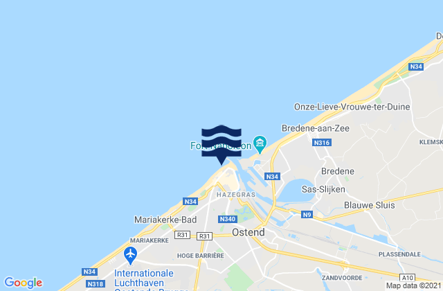 Carte des horaires des marées pour Oostende, Belgium