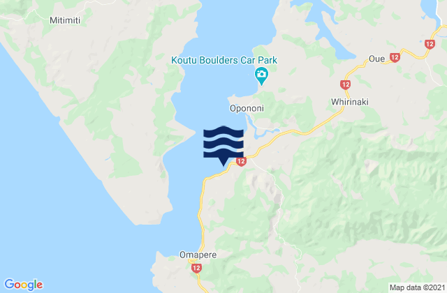 Carte des horaires des marées pour Opononi, New Zealand
