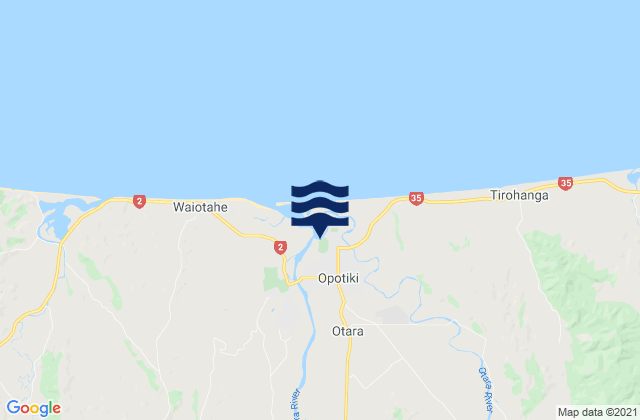 Carte des horaires des marées pour Opotiki District, New Zealand