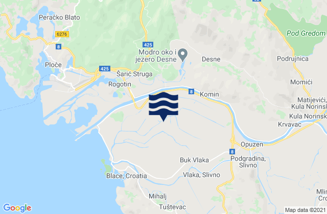 Carte des horaires des marées pour Opuzen, Croatia