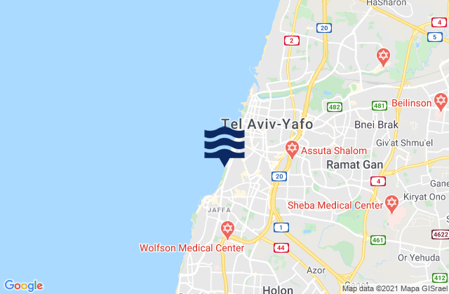 Carte des horaires des marées pour Or Yehuda, Israel