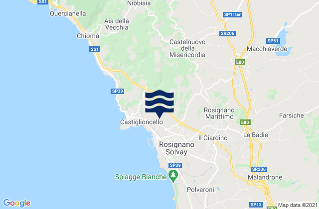 Carte des horaires des marées pour Orciano Pisano, Italy