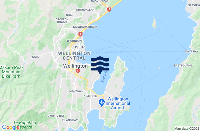 Carte des horaires des marées pour Oriental Bay, New Zealand