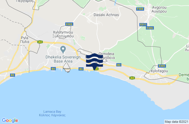 Carte des horaires des marées pour Ormídeia, Cyprus