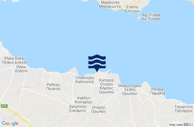Carte des horaires des marées pour Oropós, Greece