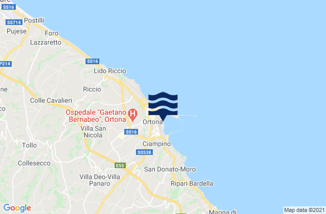 Carte des horaires des marées pour Ortona, Italy