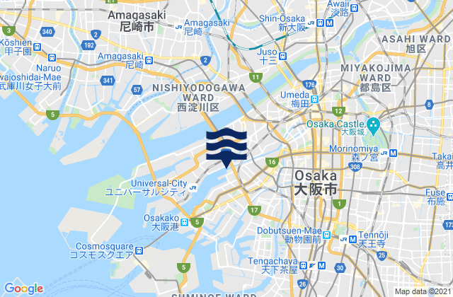 Carte des horaires des marées pour Osaka, Japan