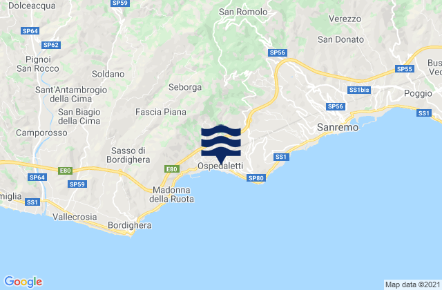 Carte des horaires des marées pour Ospedaletti, Italy