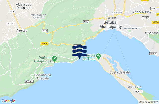 Carte des horaires des marées pour Outão Beach, Portugal