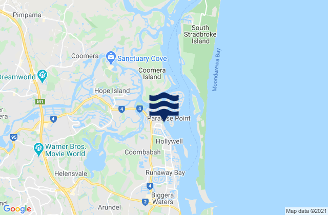 Carte des horaires des marées pour Oxenford, Australia
