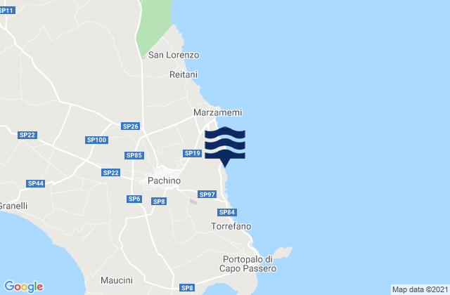 Carte des horaires des marées pour Pachino, Italy