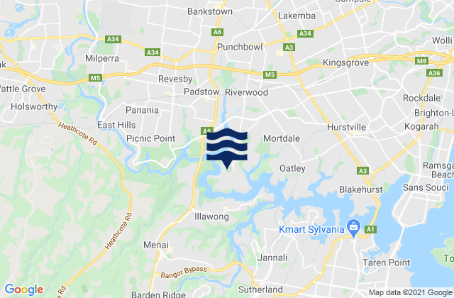 Carte des horaires des marées pour Padstow, Australia