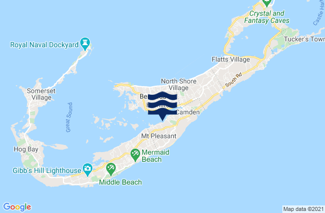 Carte des horaires des marées pour Paget Parish, Bermuda