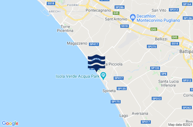 Carte des horaires des marées pour Pagliarone, Italy
