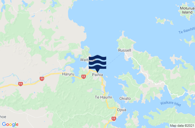 Carte des horaires des marées pour Paihia, New Zealand