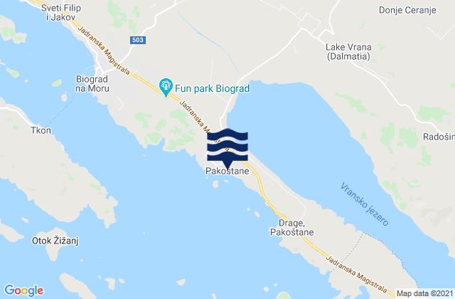 Carte des horaires des marées pour Pakoštane, Croatia
