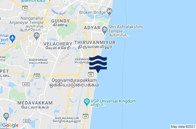 Carte des horaires des marées pour Palavakkam, India