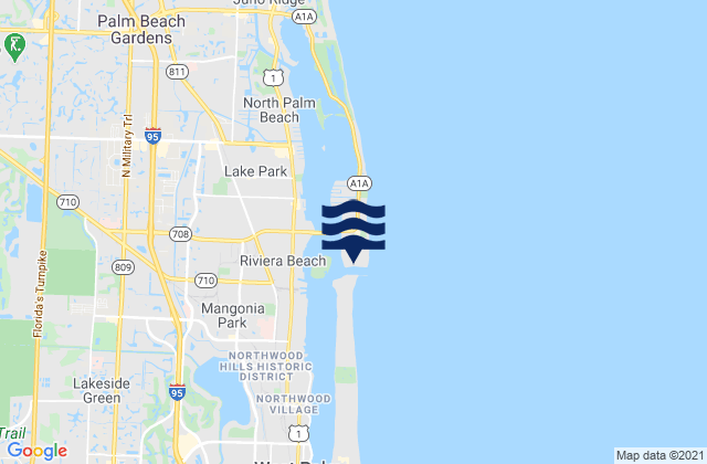Carte des horaires des marées pour Palm Beach Shores, United States