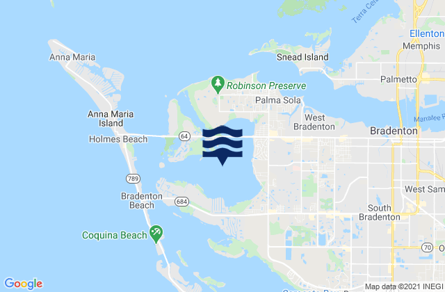 Carte des horaires des marées pour Palma Sola Bay, United States