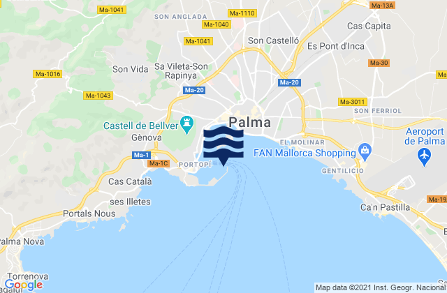 Carte des horaires des marées pour Palma de Mallorca, Spain