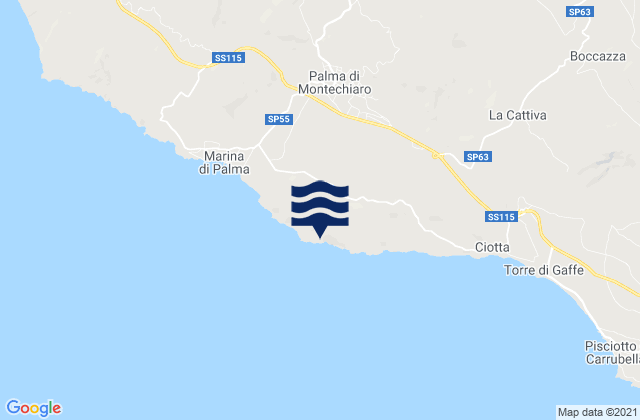 Carte des horaires des marées pour Palma di Montechiaro, Italy