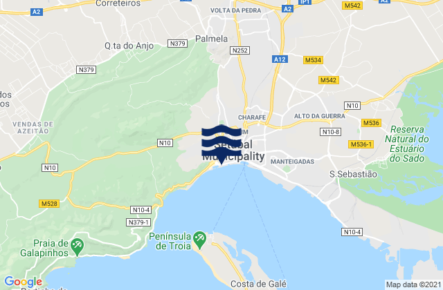 Carte des horaires des marées pour Palmela, Portugal