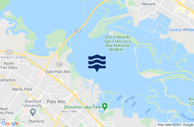 Carte des horaires des marées pour Palo Alto Marker 8, United States