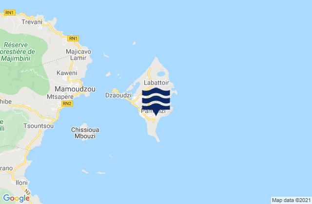 Carte des horaires des marées pour Pamandzi, Mayotte