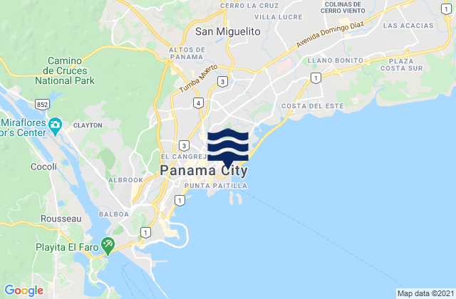 Carte des horaires des marées pour Panamá, Panama
