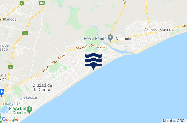 Carte des horaires des marées pour Pando, Uruguay