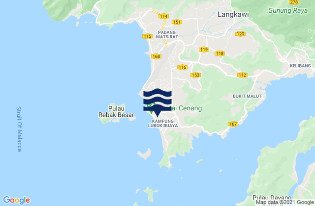 Carte des horaires des marées pour Pantai Cenang, Malaysia