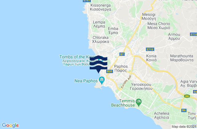 Carte des horaires des marées pour Paphos, Cyprus