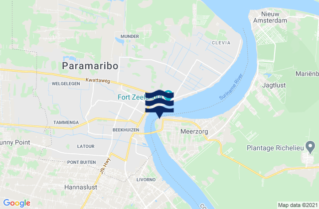 Carte des horaires des marées pour Paramaribo, French Guiana