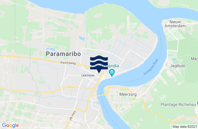 Carte des horaires des marées pour Paramaribo, Suriname