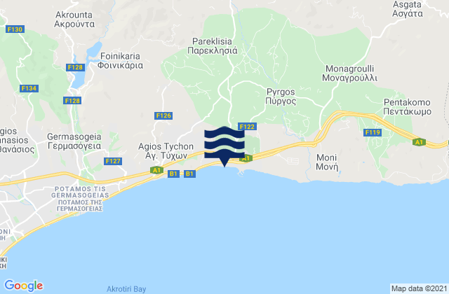 Carte des horaires des marées pour Parekklisha, Cyprus