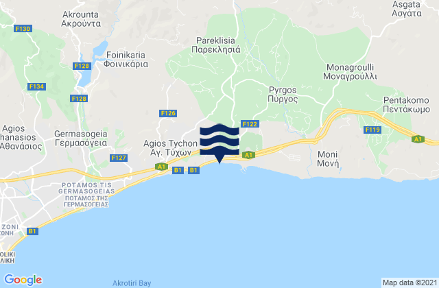 Carte des horaires des marées pour Parekklisiá, Cyprus