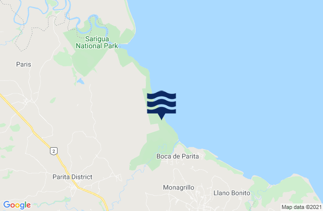 Carte des horaires des marées pour Parita, Panama