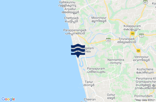 Carte des horaires des marées pour Pariyāpuram, India