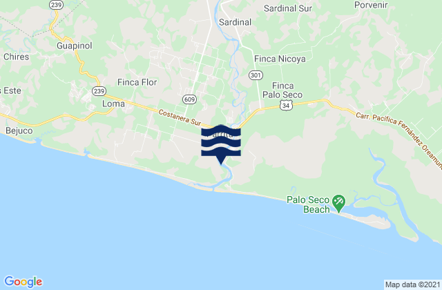Carte des horaires des marées pour Parrita, Costa Rica