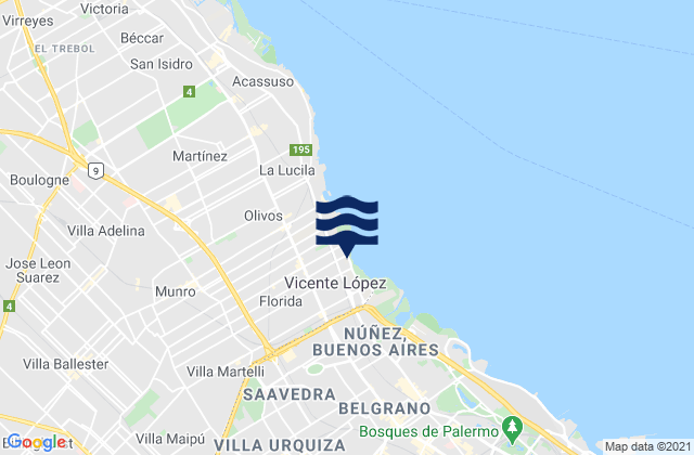 Carte des horaires des marées pour Partido de Vicente López, Argentina