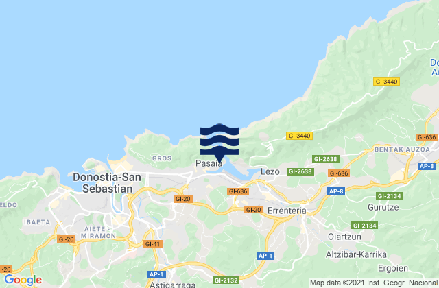 Carte des horaires des marées pour Pasaia, Spain