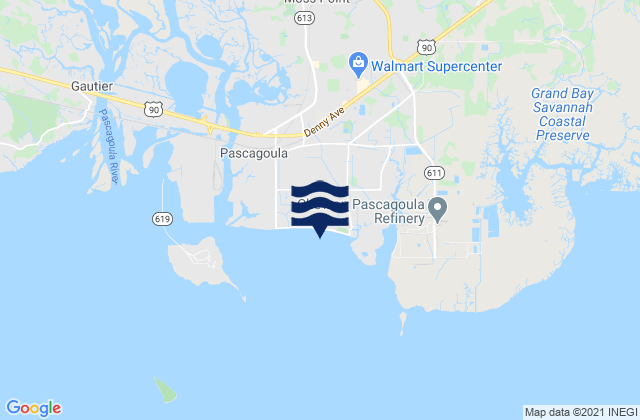 Carte des horaires des marées pour Pascagoula Point, United States