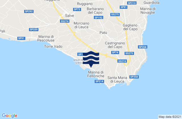 Carte des horaires des marées pour Patù, Italy