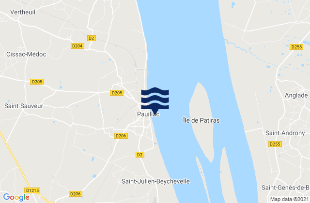 Carte des horaires des marées pour Pauillac (Gironde River), France