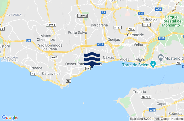 Carte des horaires des marées pour Paço de Arcos, Portugal
